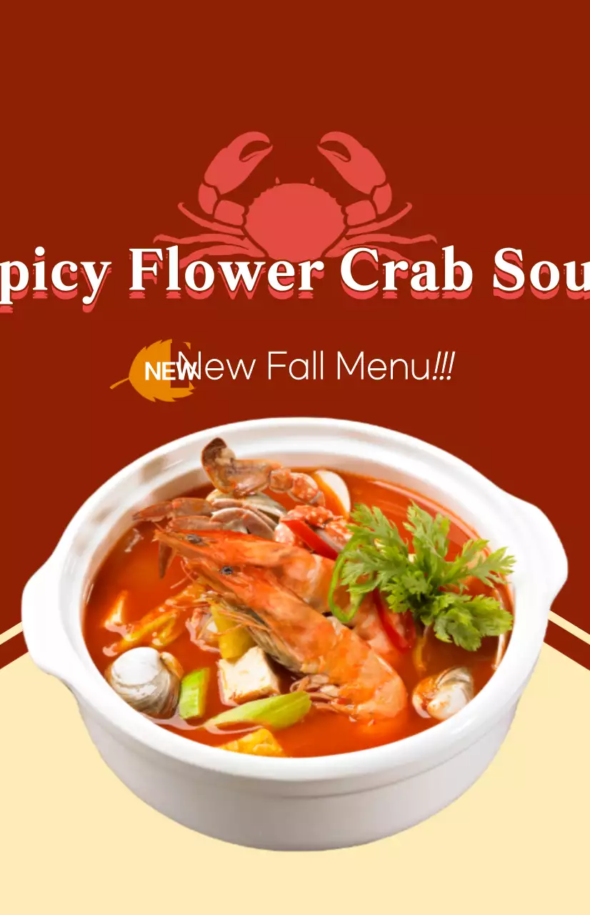 Text and illustrations for a new fall menu featuring crab.