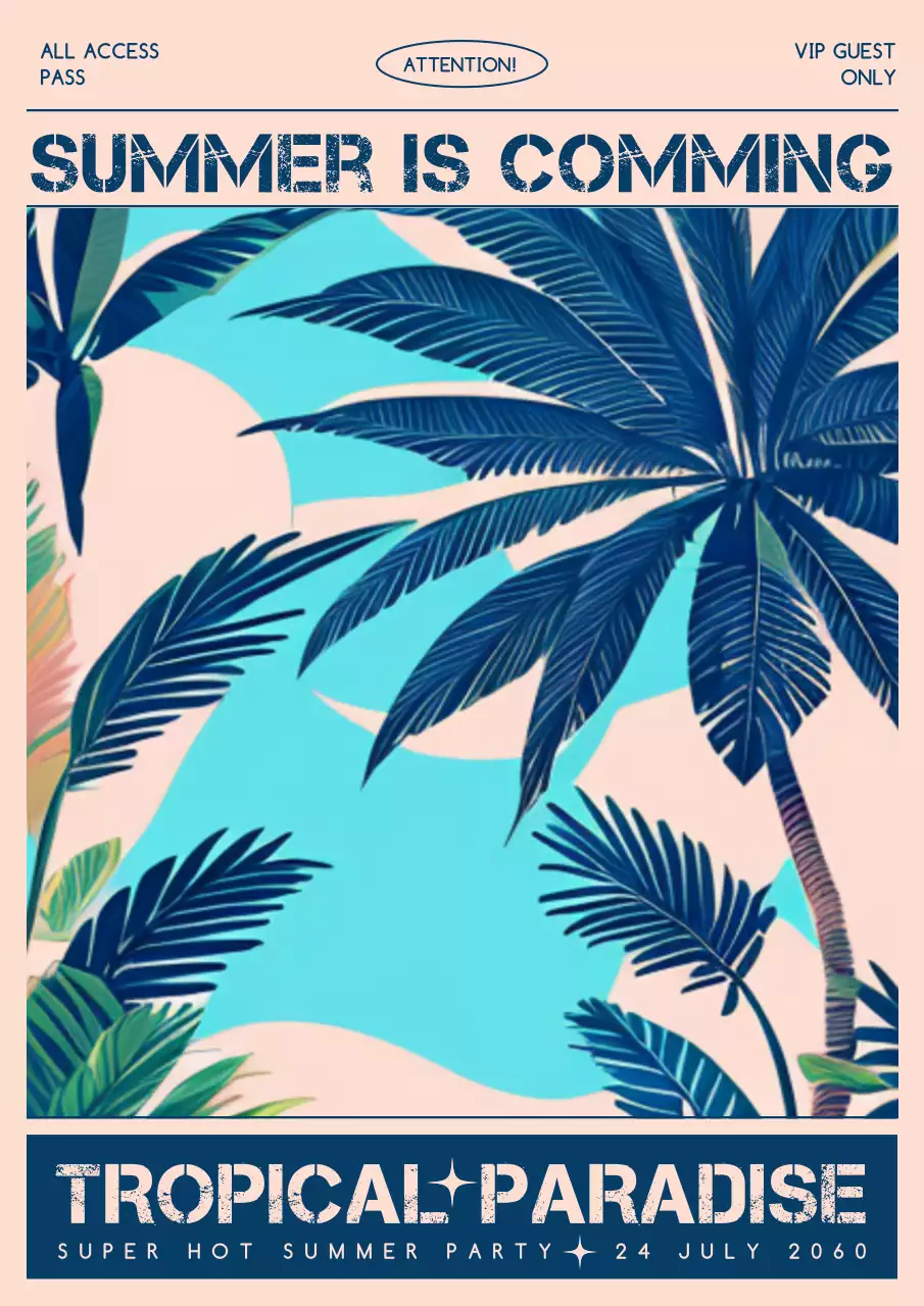 Summer embroidery artwork with beige light blue navy blue accents