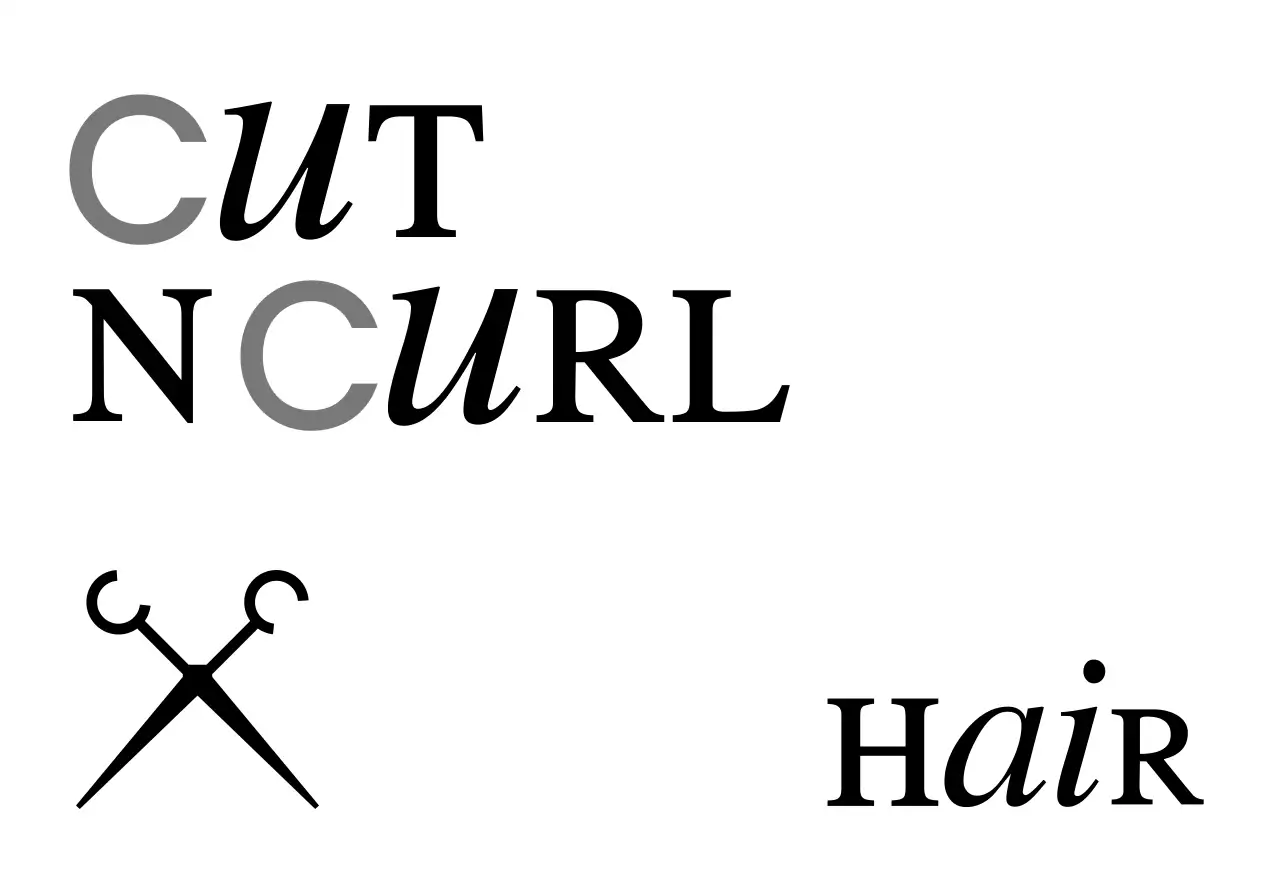 A classic-looking storefront sign with white and black cut-and-curl hair salon text and a scissors illustration.