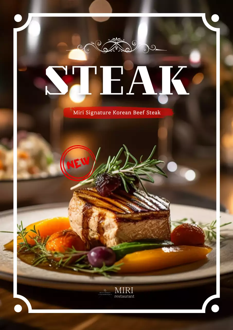 Pengenalan menu sensual dengan foto-foto steak yang menggugah selera dengan warna putih dan merah