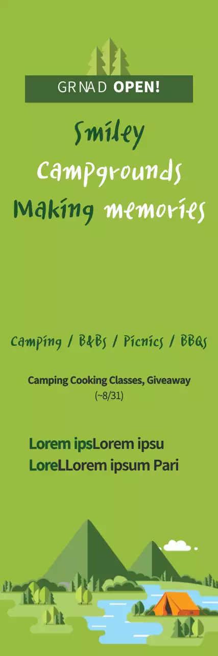 Banner promocional de acampamento rústico verde