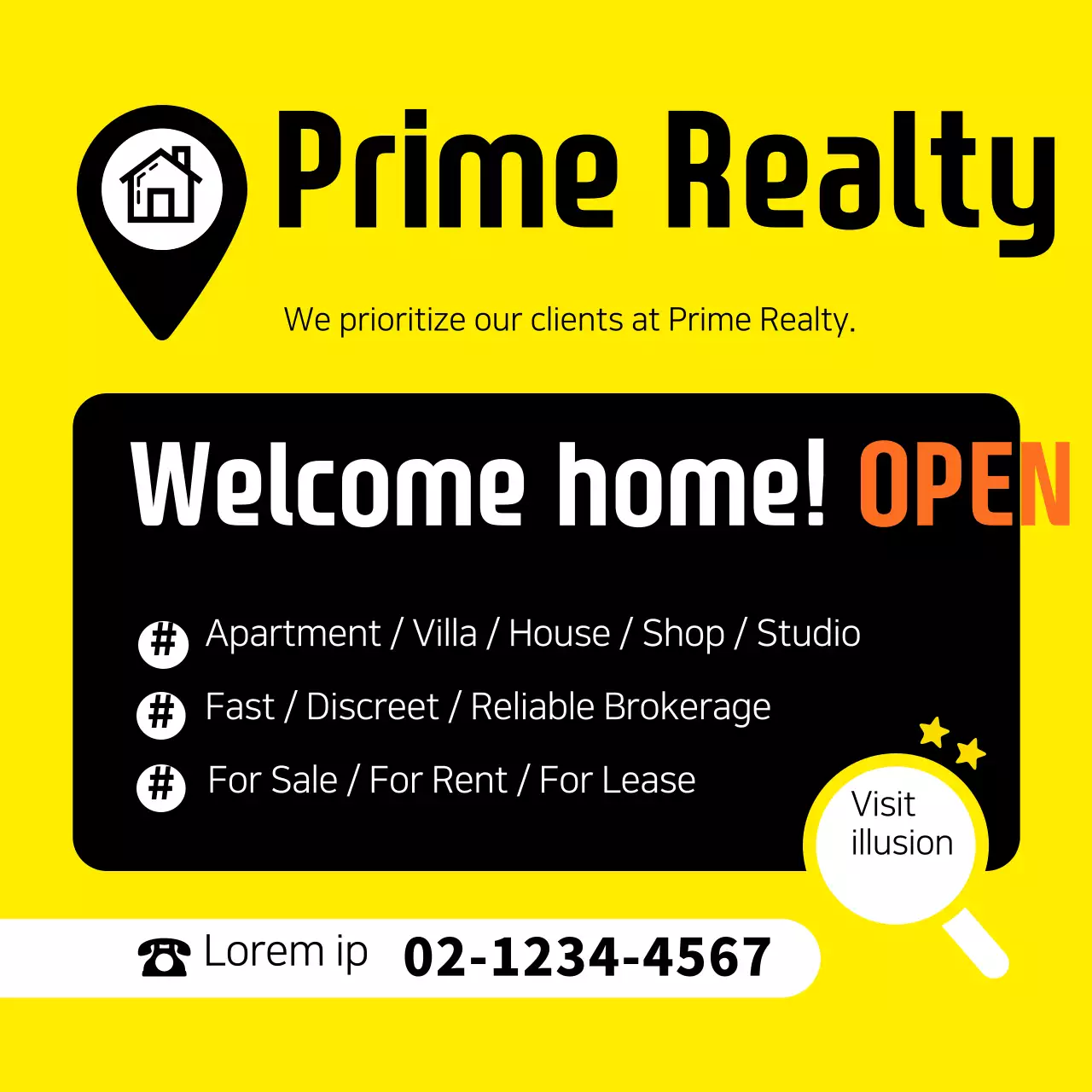 Banner de promoção imobiliária moderna amarela