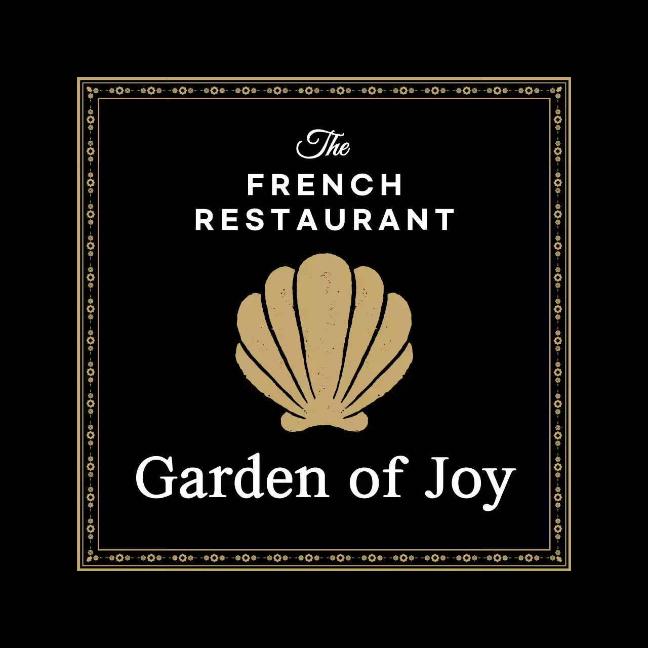 A French restaurant with an ornate gold frame