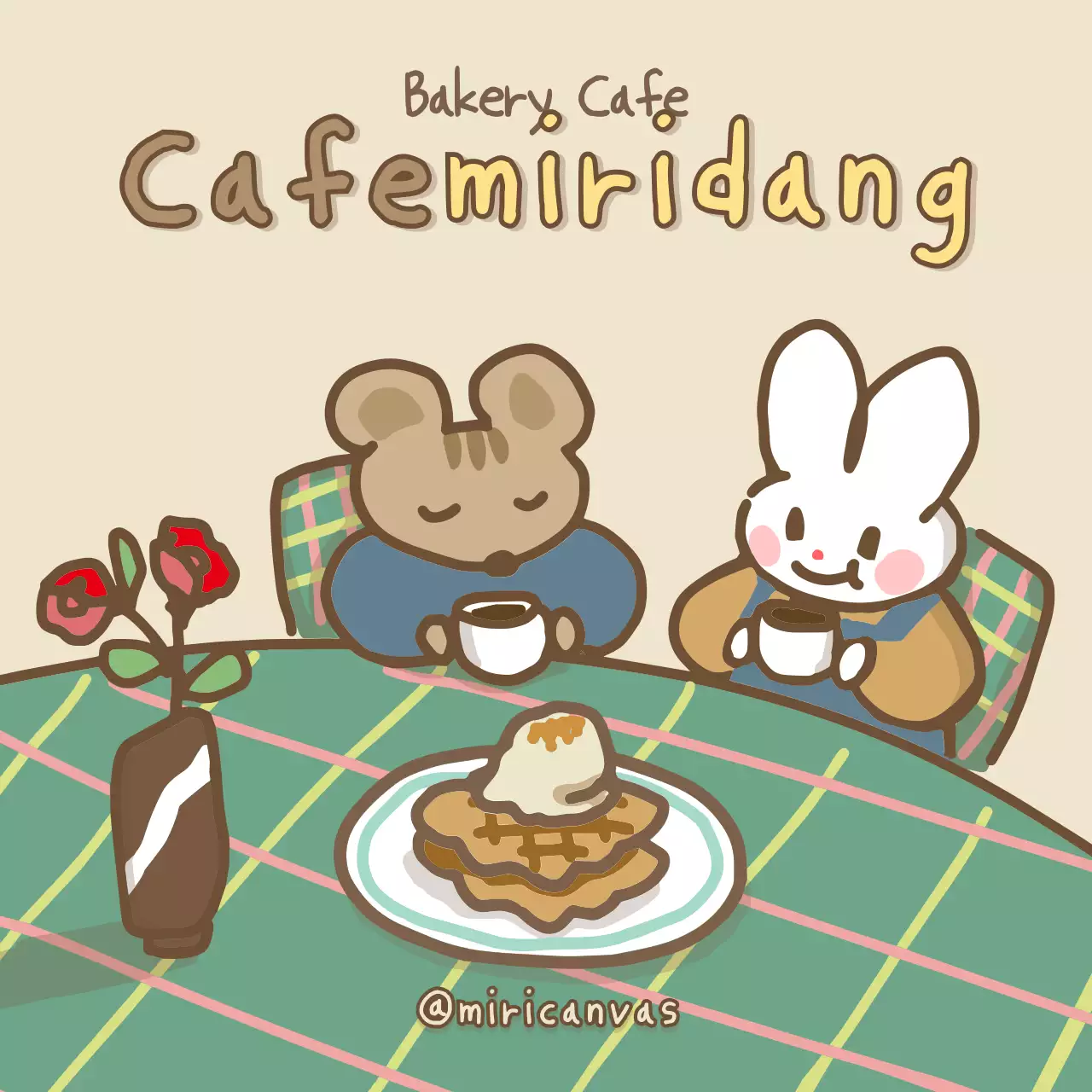 Quán cà phê với hình minh họa dễ thương với màu be và nâu