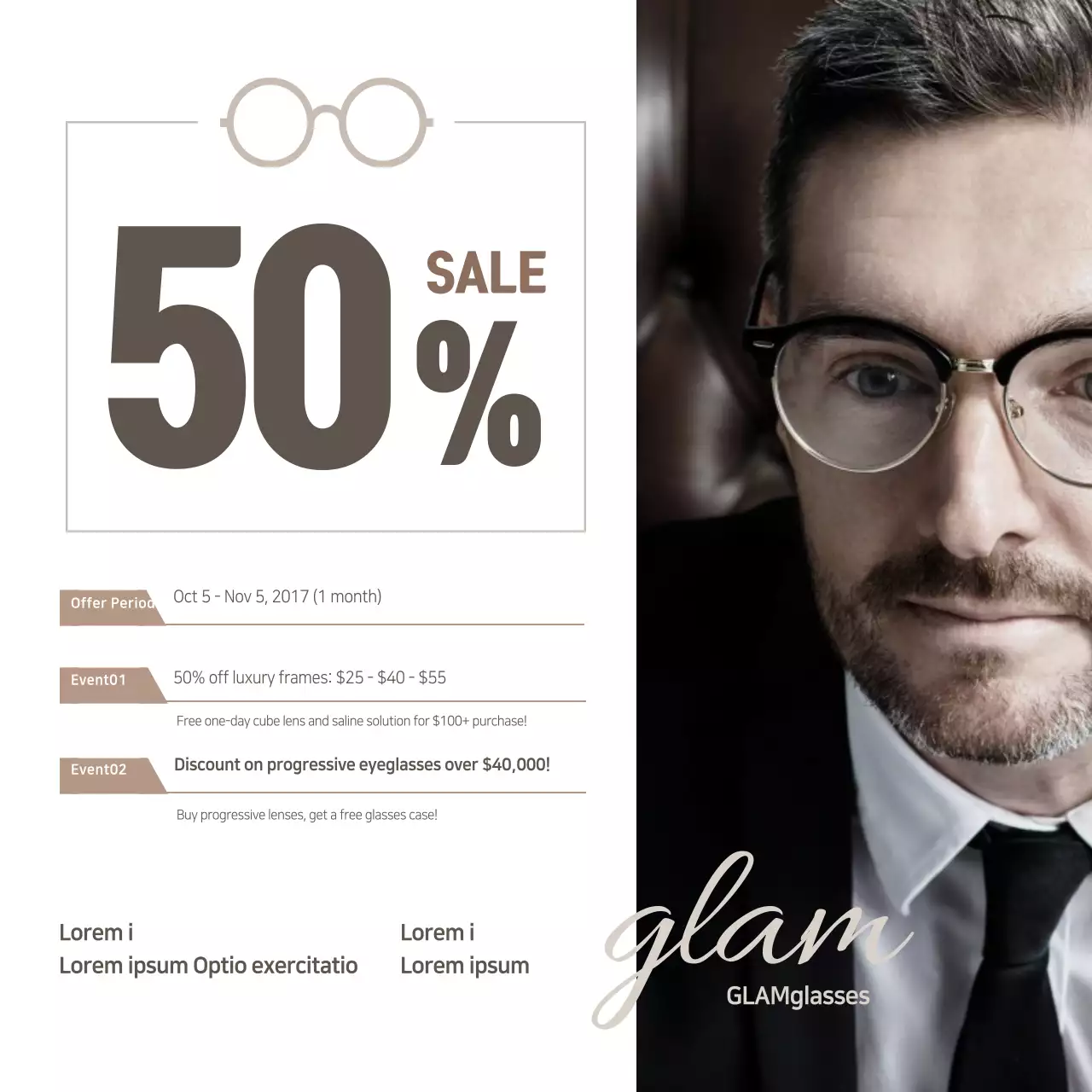 Biểu ngữ quảng cáo kính mắt cổ điển màu nâu