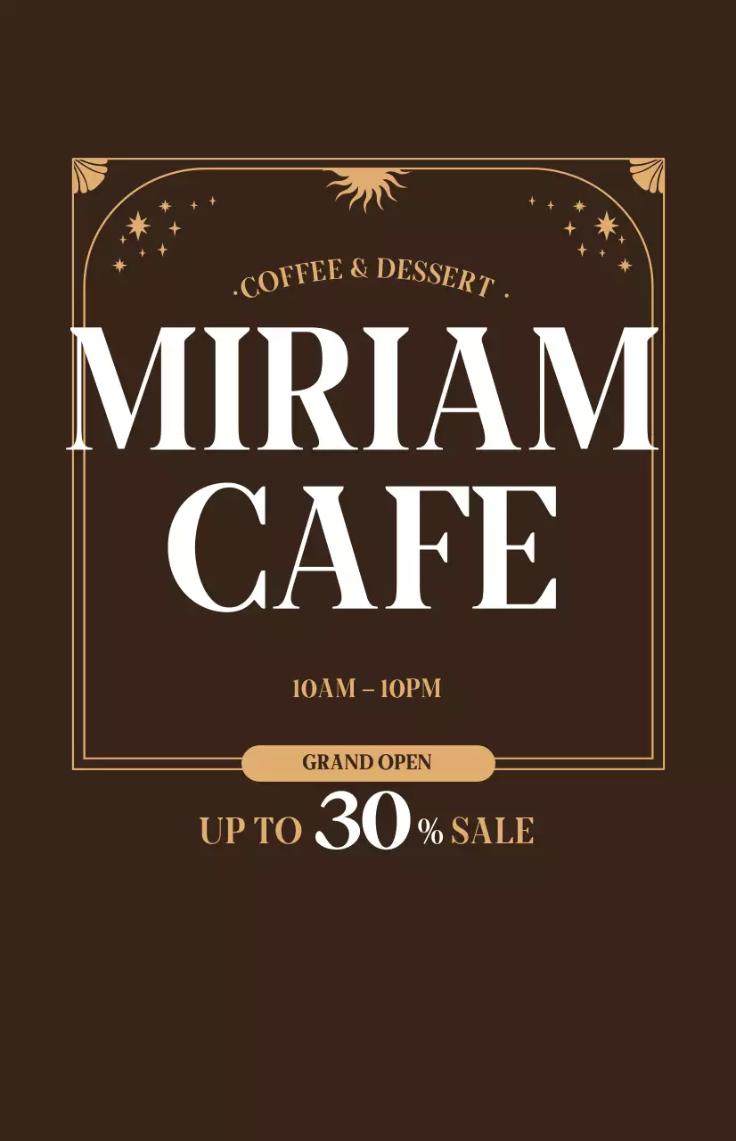 Promote a cafe opening discount with a beige mood on a brown background