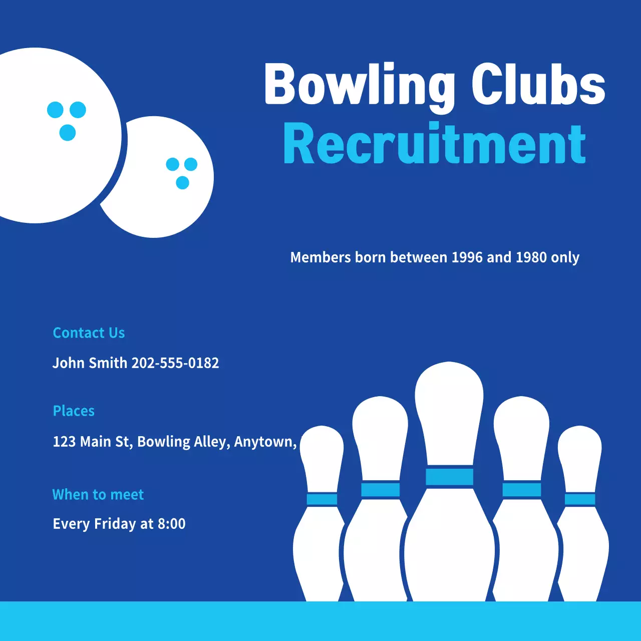 Blue Simple Bowling Recruitment Banner