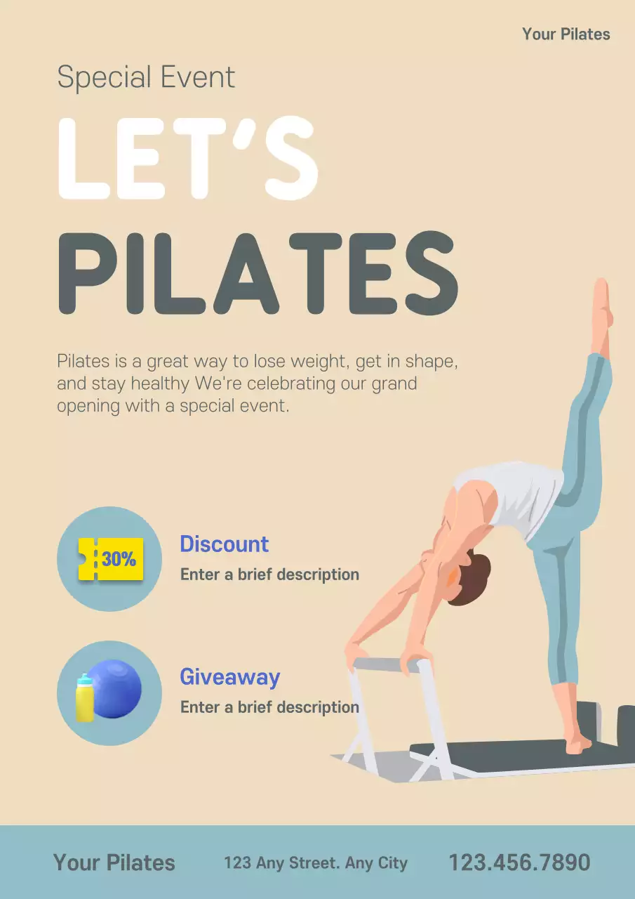 Beige Modern Pilates Promotion Poster