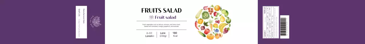 Label Salad Buah Bergambar Ungu Putih