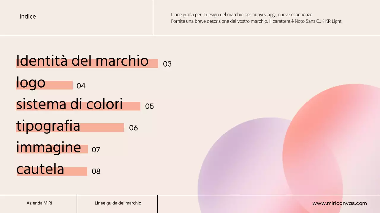 Una linea guida del marchio semplice con colori avorio e arancione
