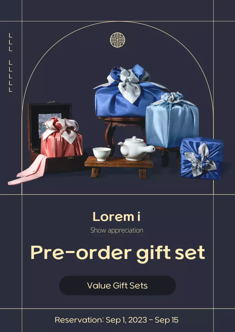 Pre-order set bingkisan Chuseok dengan latar belakang biru tua dan konsep sederhana