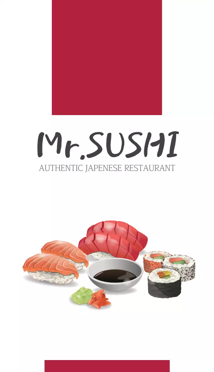 Cartão de visita de propaganda de sushi tradicional vermelho