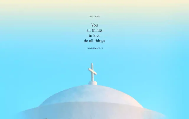 Ayat-ayat Alkitab yang emosional dengan latar belakang gereja berwarna biru muda