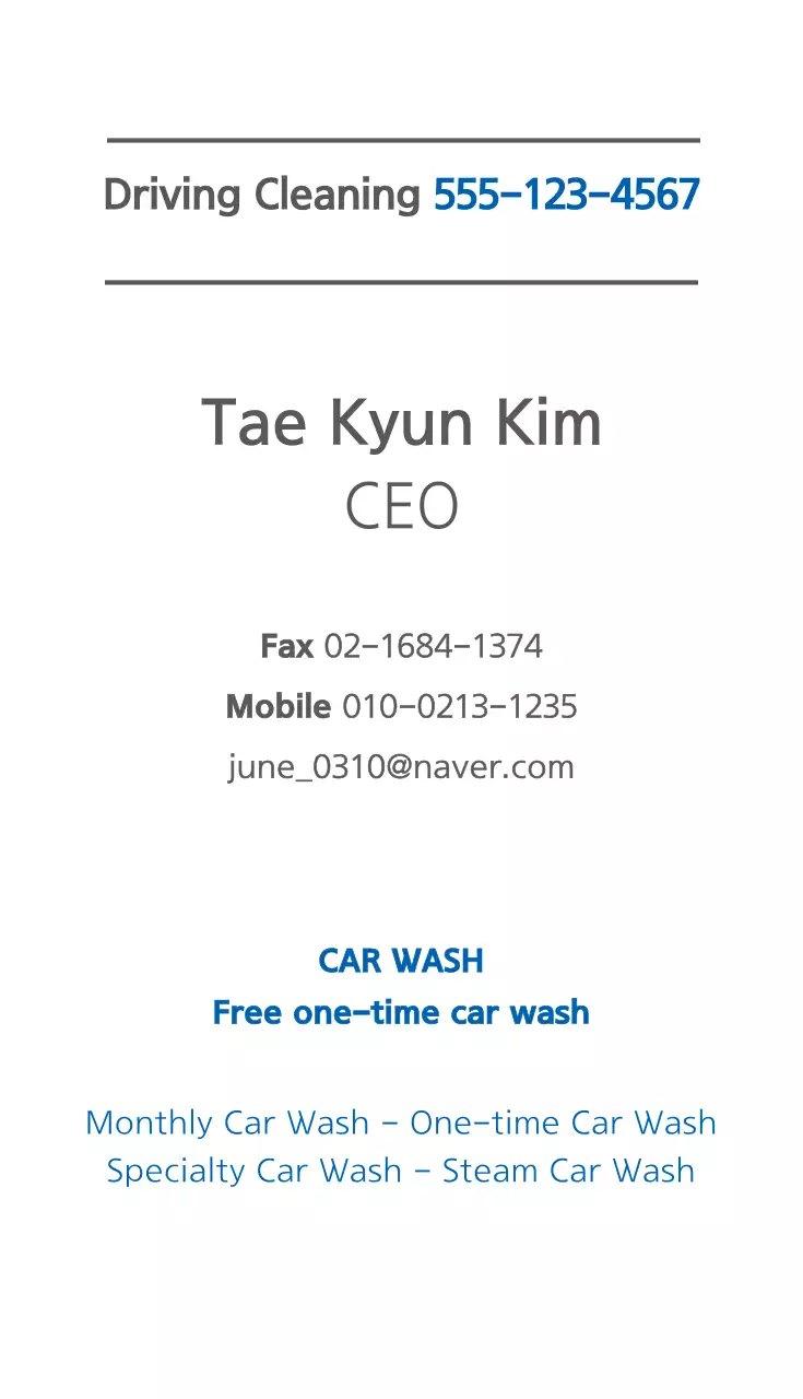 Kartu Nama Promosi Cuci Mobil Modern Biru