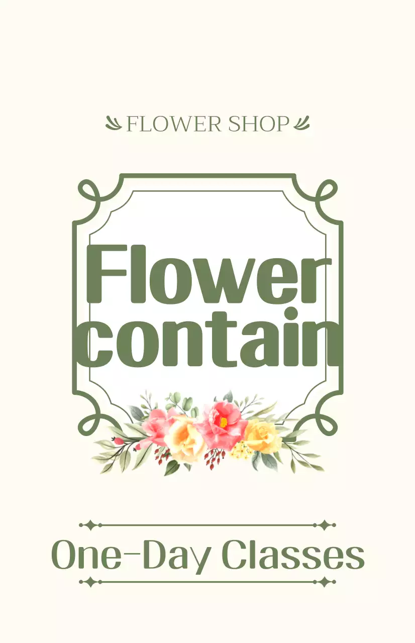 Promote a one-day class with green and ivory text and floral illustrations