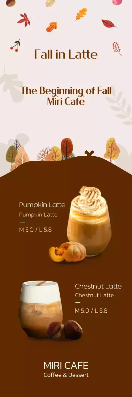 New fall menu for a cafe with a cute brown color scheme