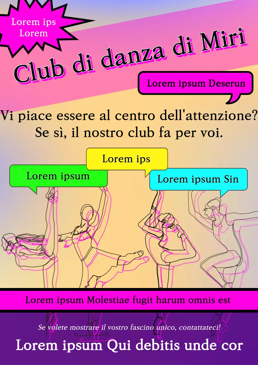 Un divertente volantino per discoteca con accenti rosa ed elementi colorati.
