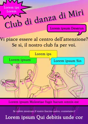 Un divertente volantino per discoteca con accenti rosa ed elementi colorati.