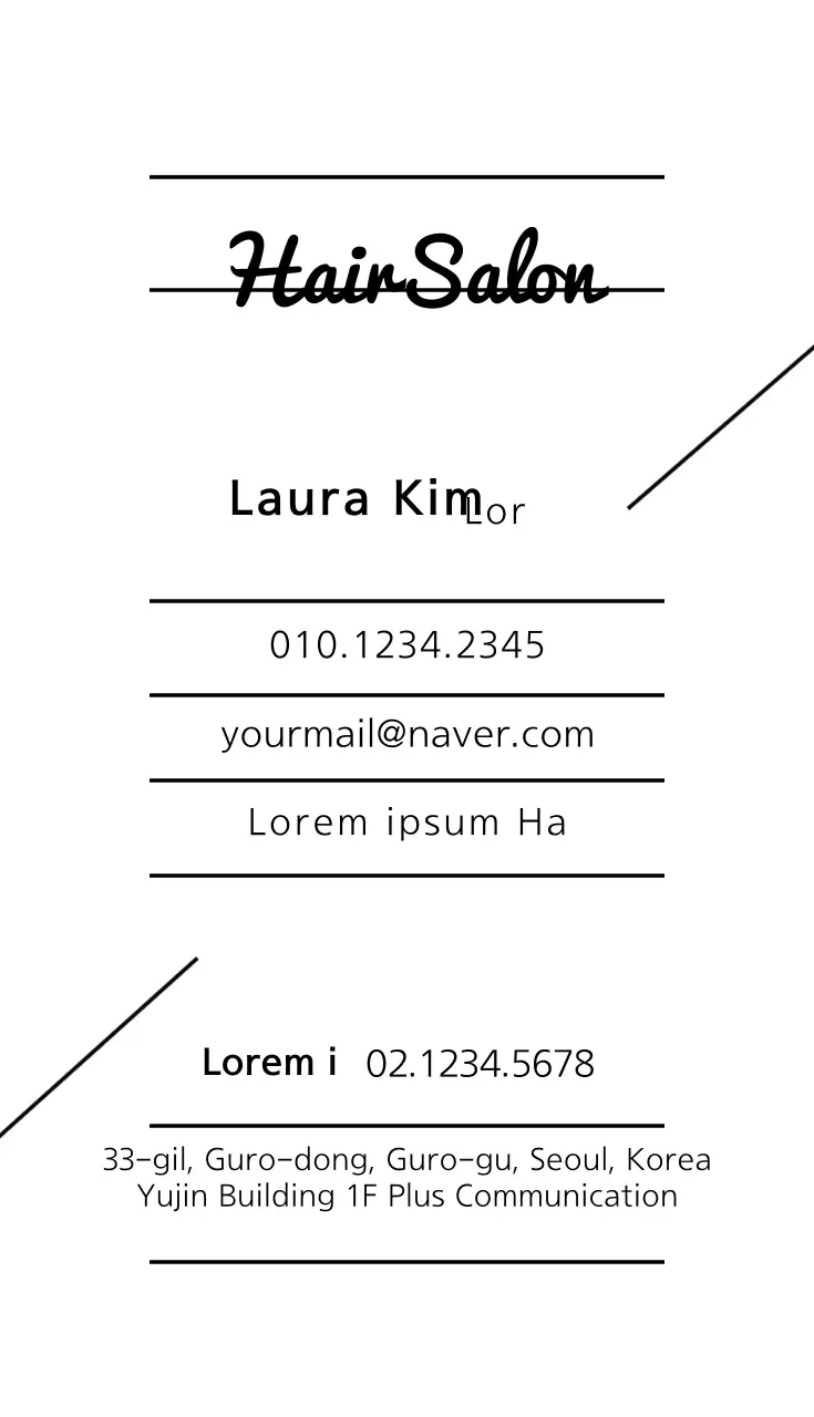 Cartão de visita para salão de cabeleireiro minimalista preto