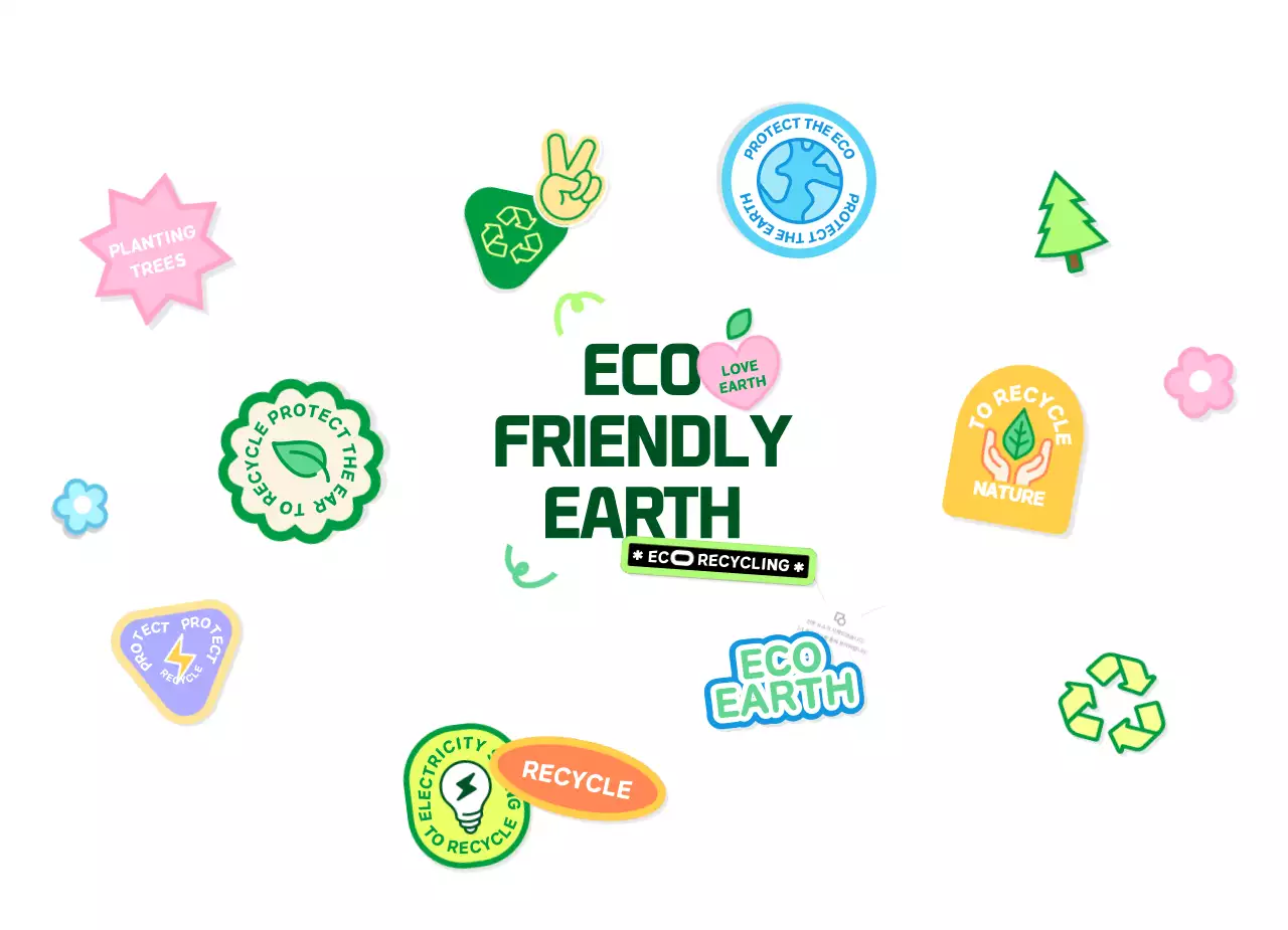 Konsep stiker untuk kampanye lingkungan dengan warna hijau