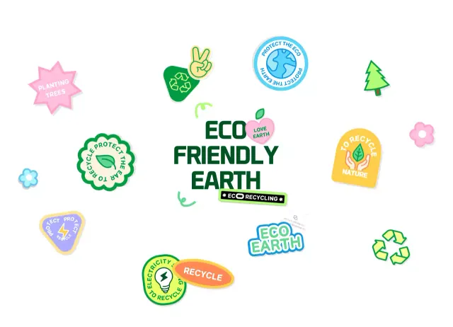 Konsep stiker untuk kampanye lingkungan dengan warna hijau