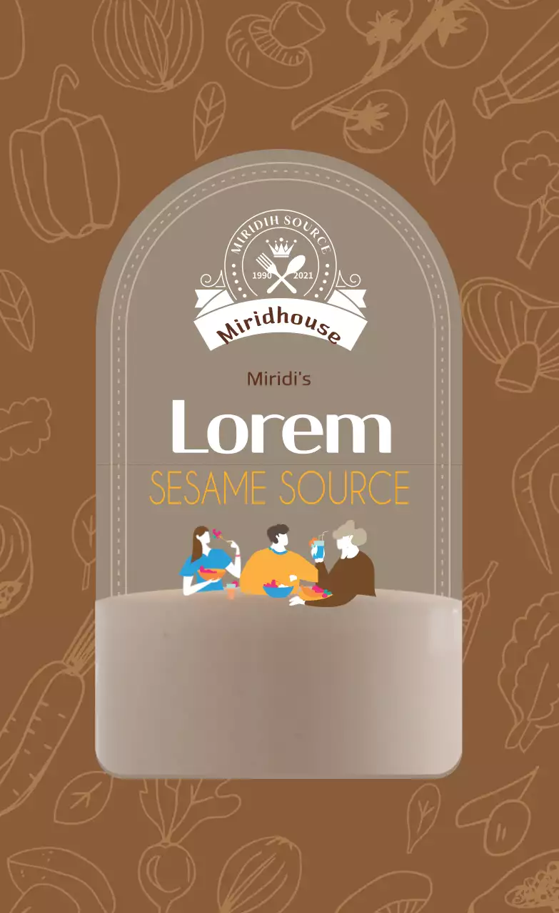 Label saus wijen makanan antik berwarna coklat