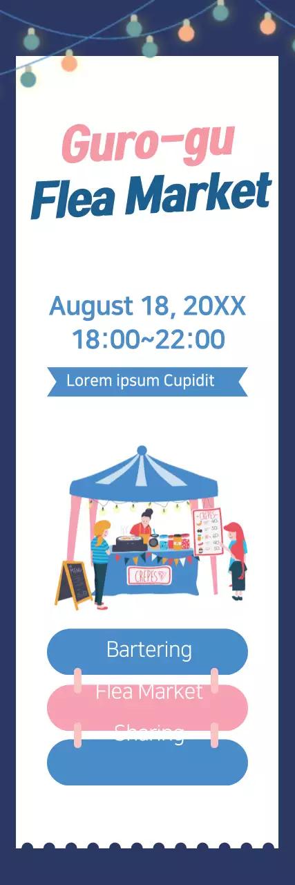 Banner de evento de mercado de pulgas da moda azul