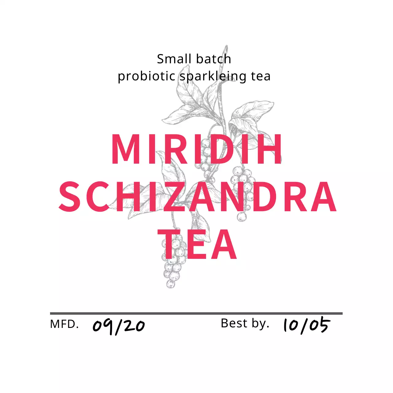 Label teh kafe yang rapi dengan ilustrasi merah muda