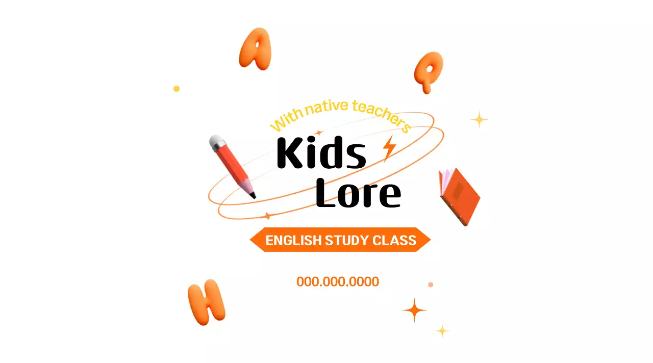 Kelas bahasa Inggris anak-anak dengan skema warna oranye dan hitam yang menarik