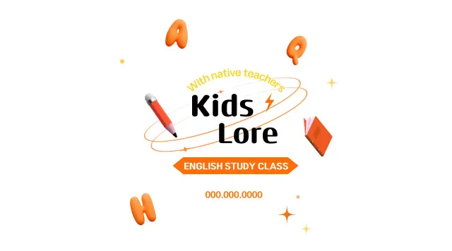 Kelas bahasa Inggris anak-anak dengan skema warna oranye dan hitam yang menarik