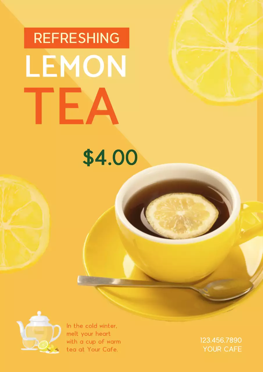 Yellow Minimal Tea Promotion Poster
