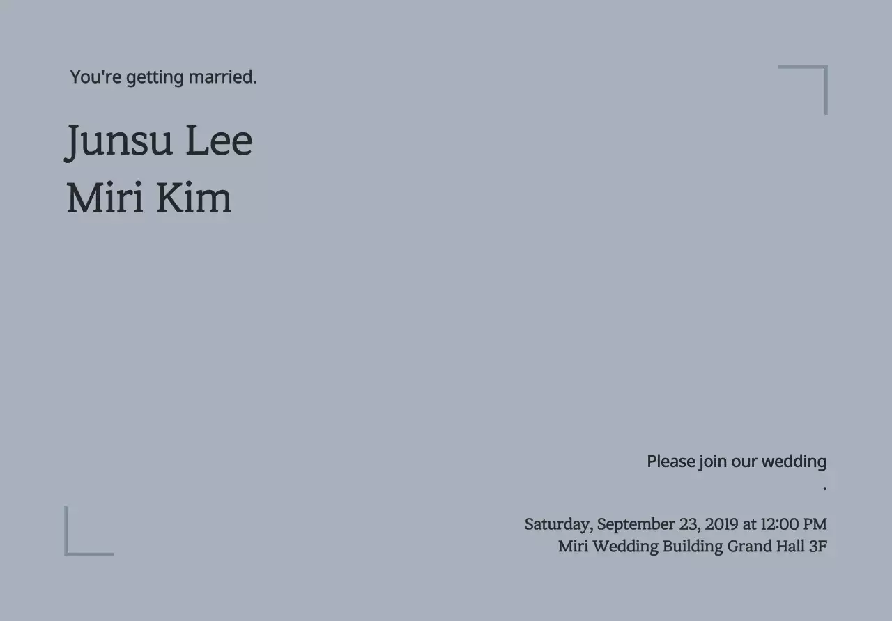 Wedding postcard envelope with a simple line frame and wedding-related text