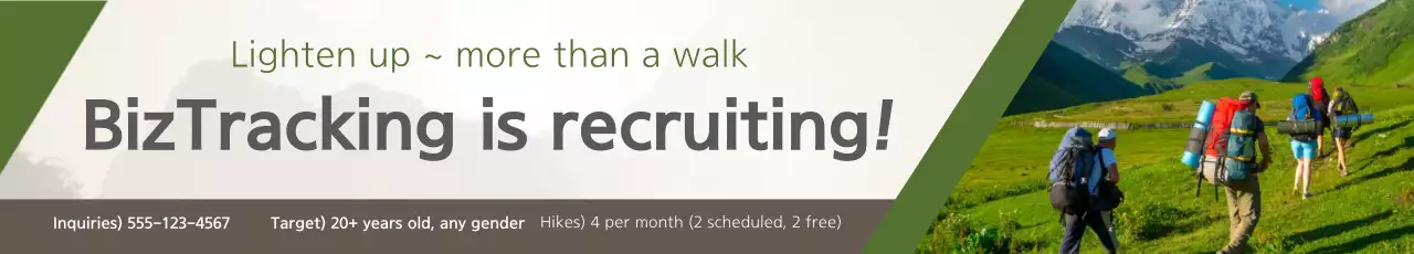 Banner de recrutamento de caminhadas modernas verdes