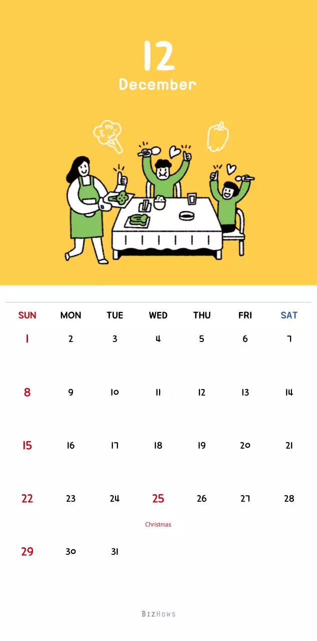 New Year's calendar with cute illustrations