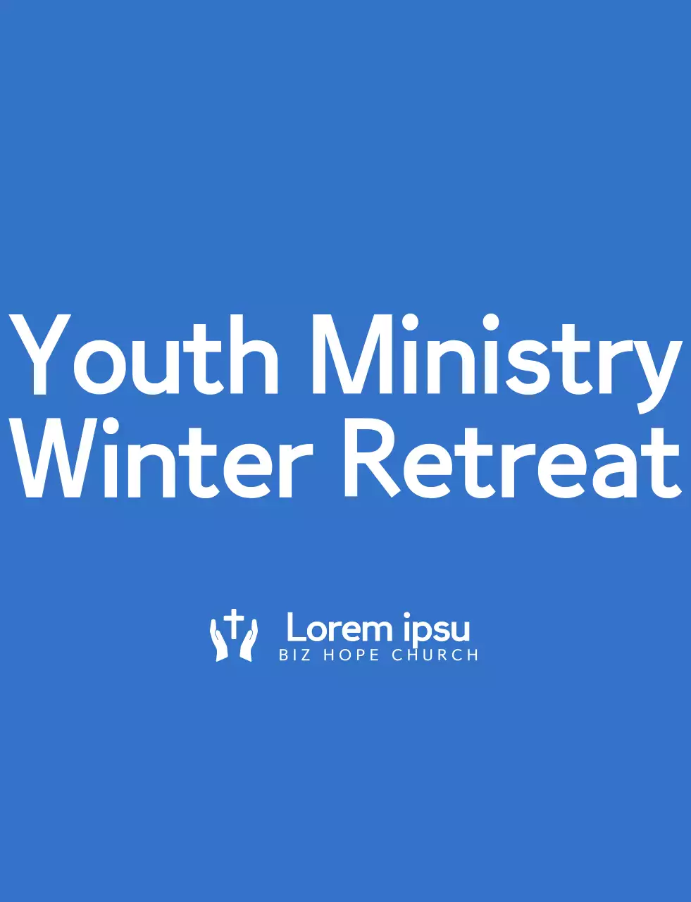Simple and clean symbol logo style church winter retreat team t-shirt in blue and white.