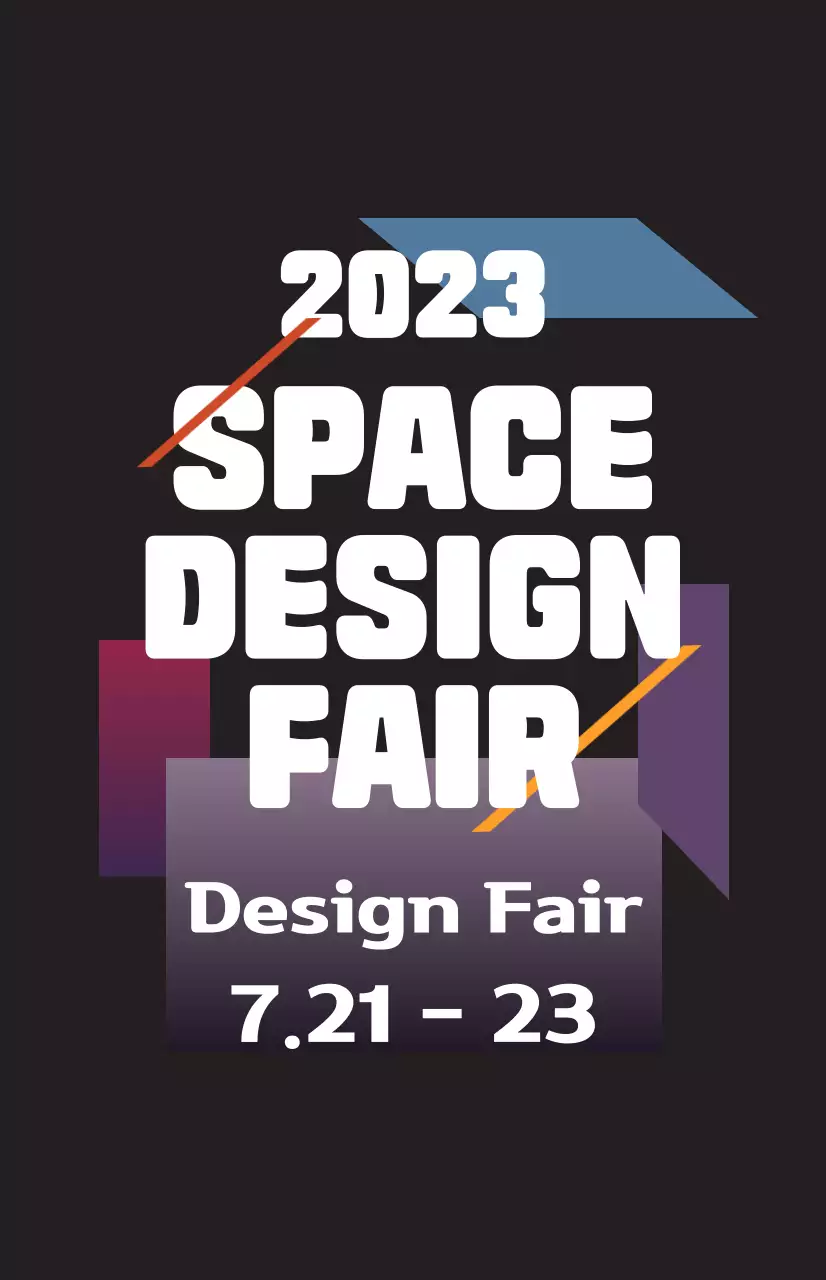 Promova uma feira de design espacial com ilustrações coloridas de formas e texto.