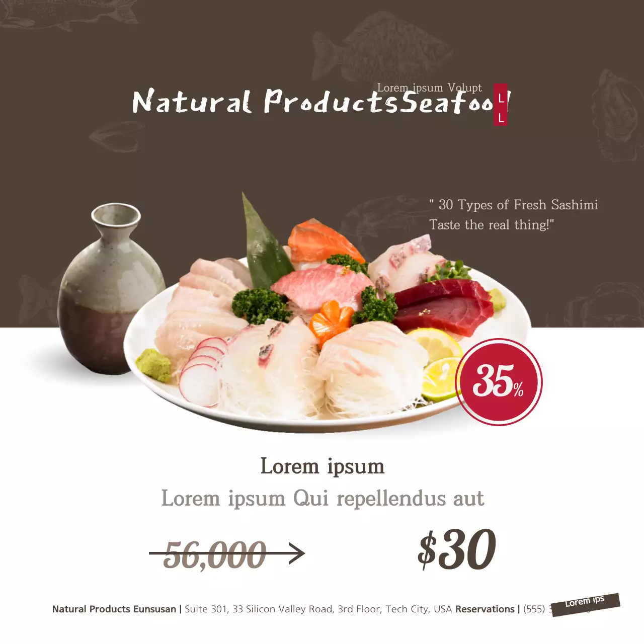 Banner de promoção de frutos do mar minimalista marrom