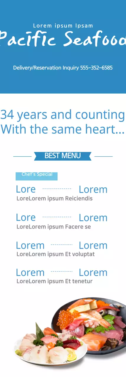 Banner de promoção de frutos do mar modernos azuis