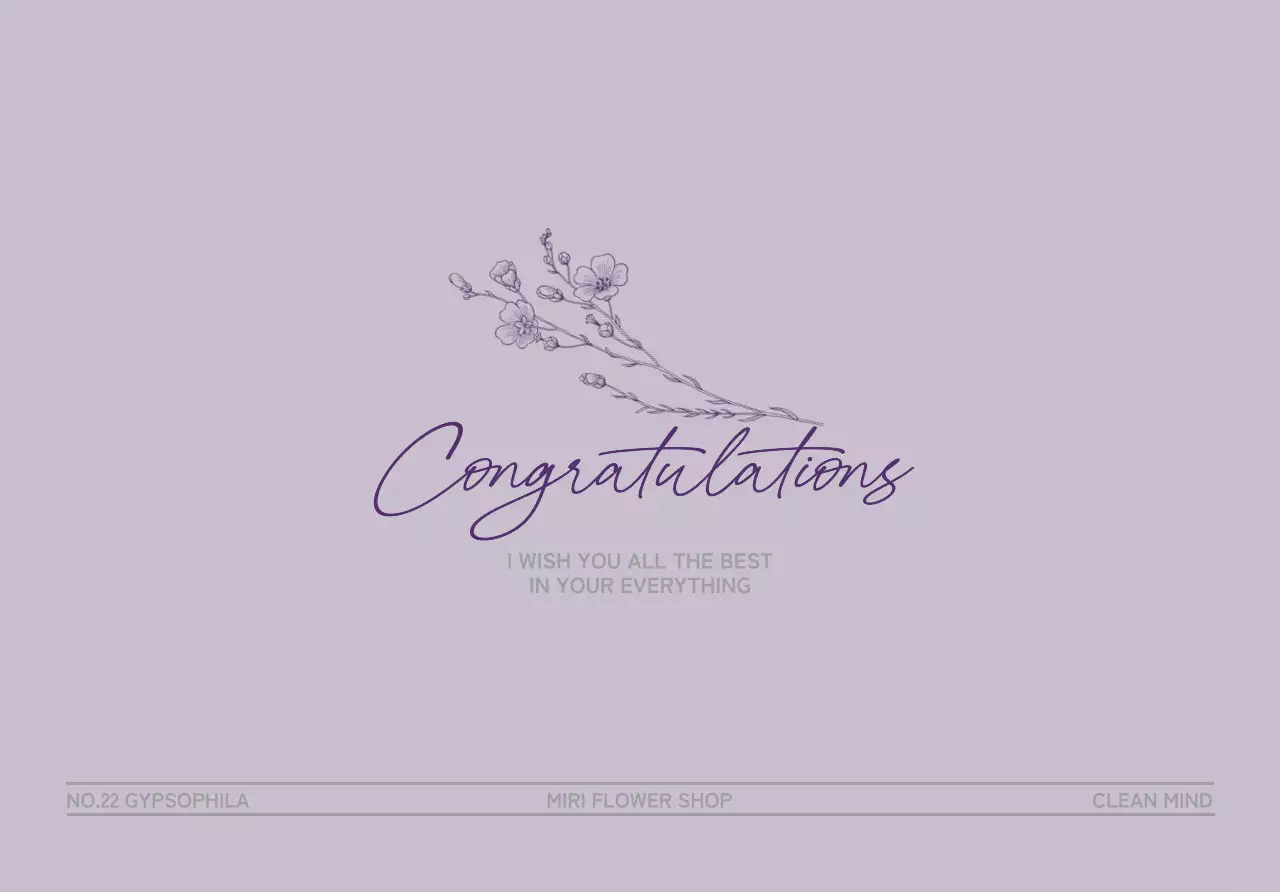 Congratulatory florist gift with purple floral line illustration