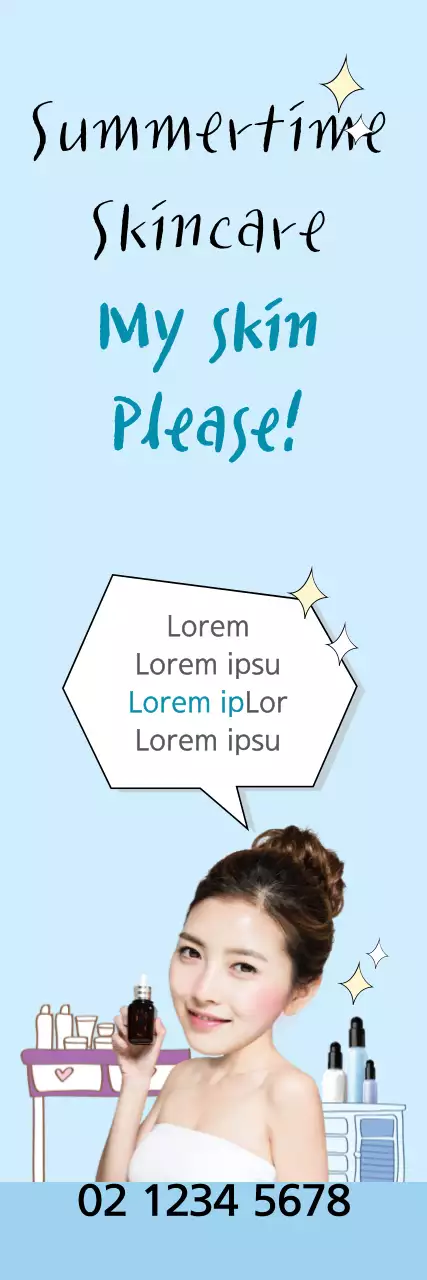 Banner promocional de cuidados com a pele da moda azul