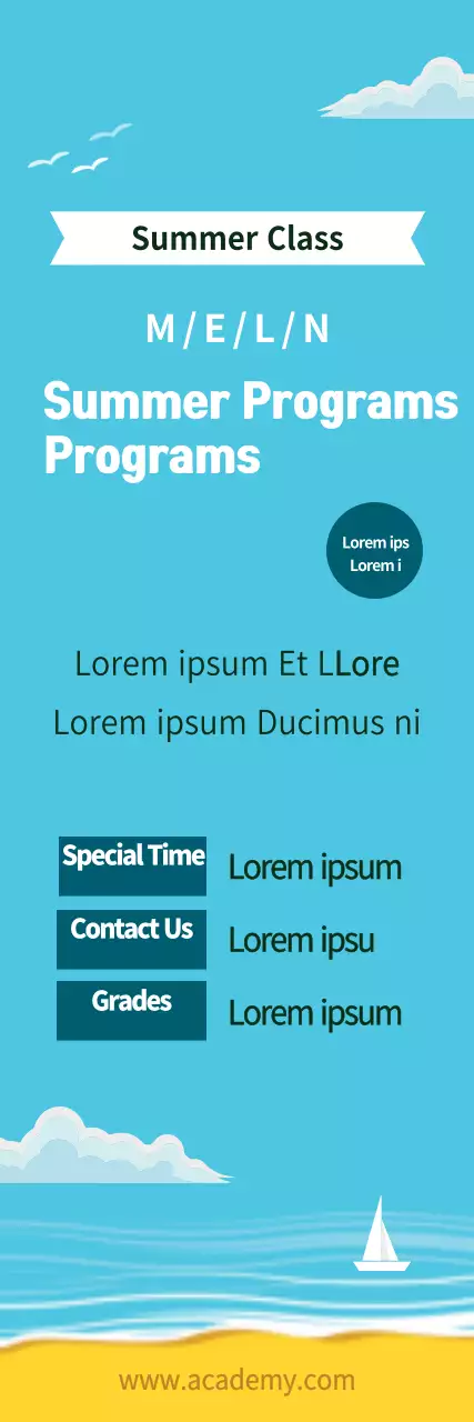 Banner de convite para aula de verão moderna azul