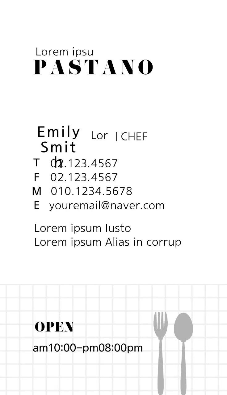 Kartu Nama Promosi Pasta Minimal Kuning