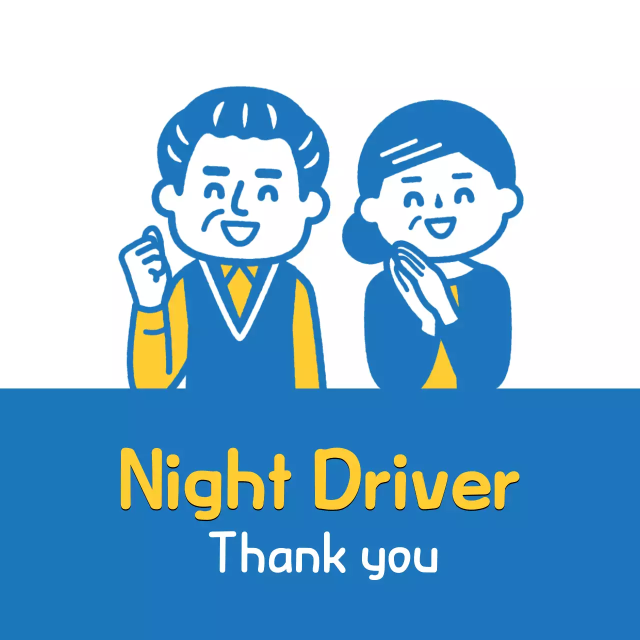 White blue old couple illustration safe driving