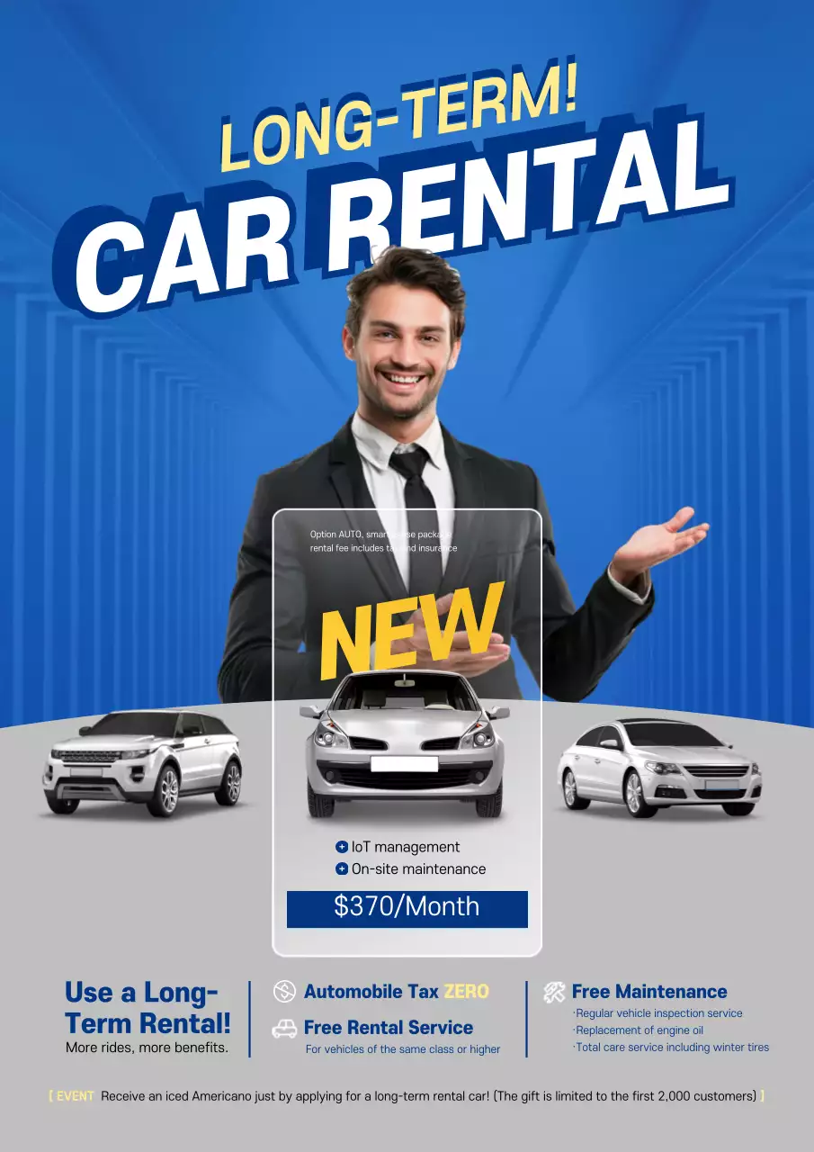 Blue Professional Car Rental Promotion Poster