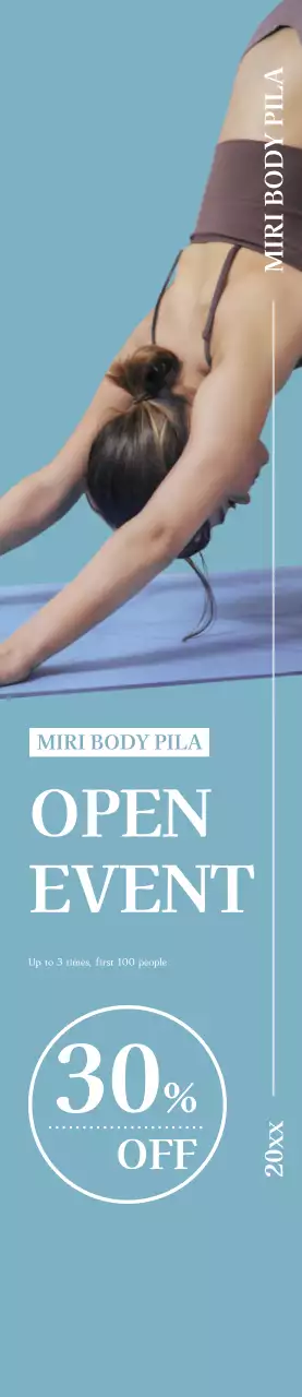 Spanduk yang mempromosikan acara pembukaan Pilates dengan nuansa emosional