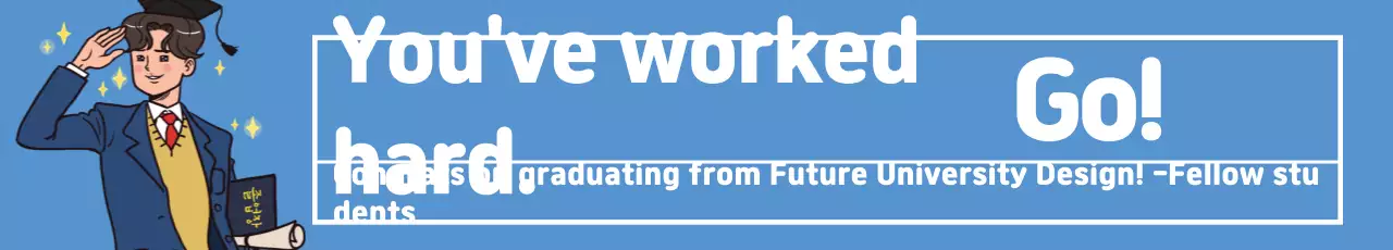 Iklan ucapan selamat atas kelulusan dengan huruf bergambar biru