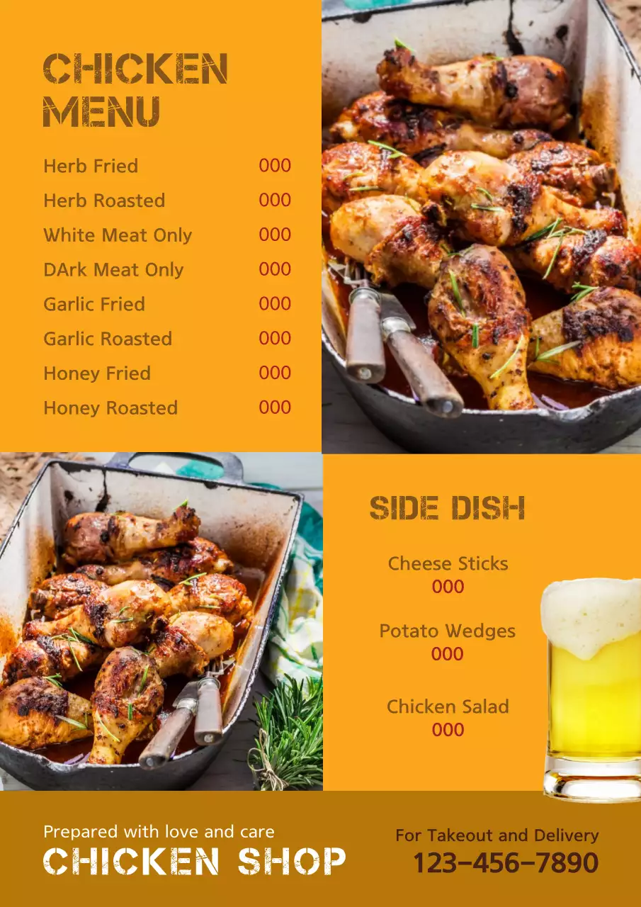 Orange Rustic Chicken Menu Poster