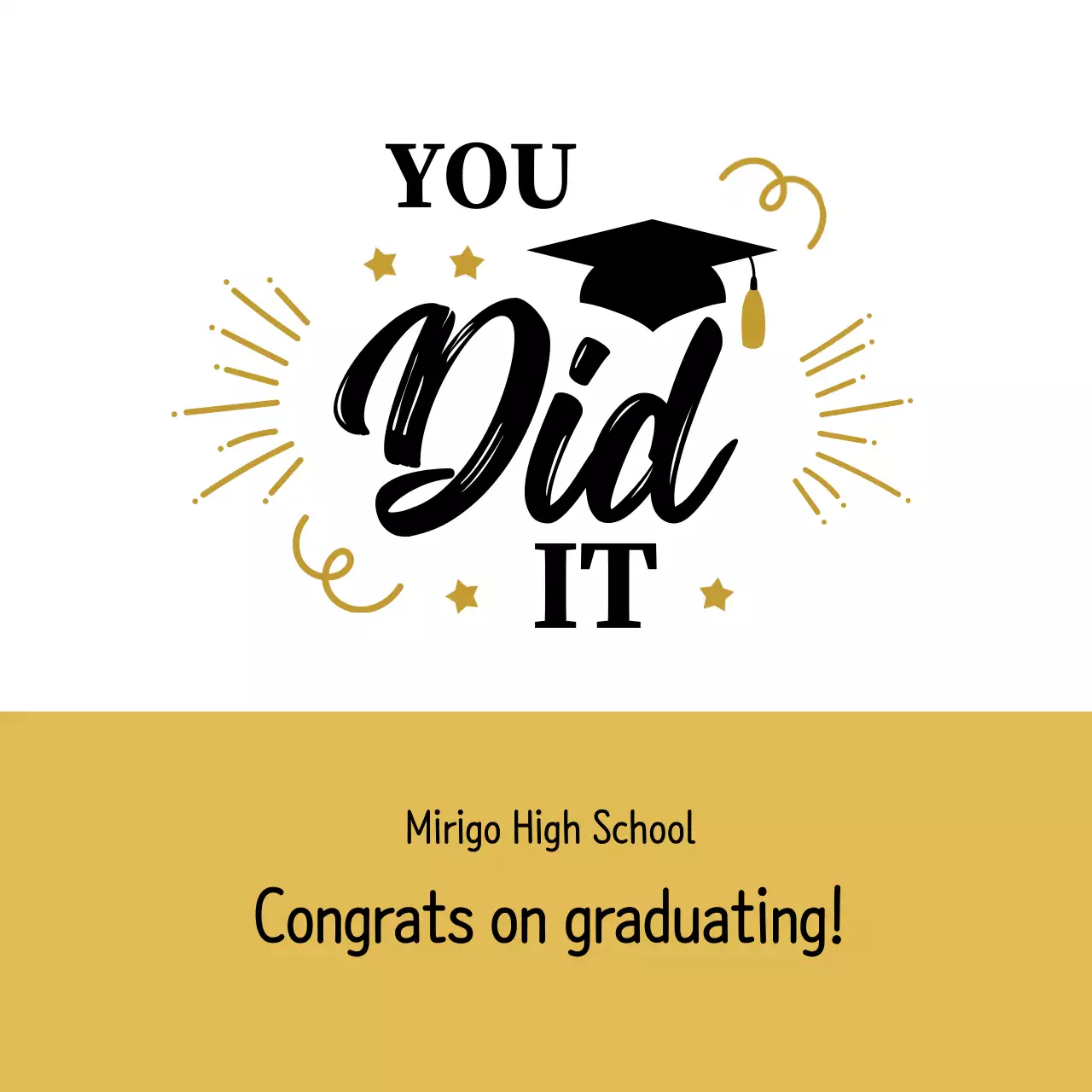 Perayaan kelulusan dengan ilustrasi hitam dan emas