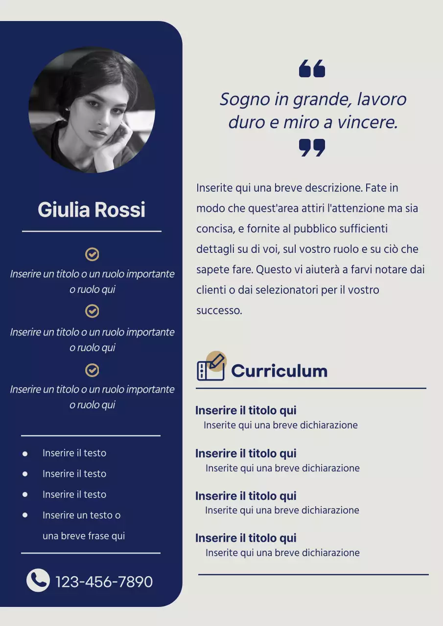 Curriculum istruttore di base in blu navy e beige