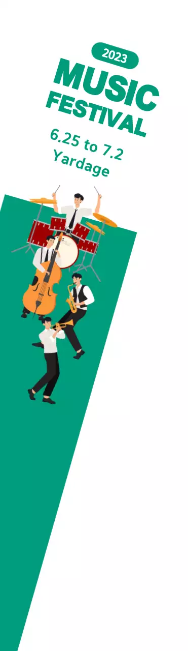 Promosi festival musik besar dengan band dengan latar belakang hijau dan putih